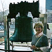 Mom standing in front of the Liberty Bell